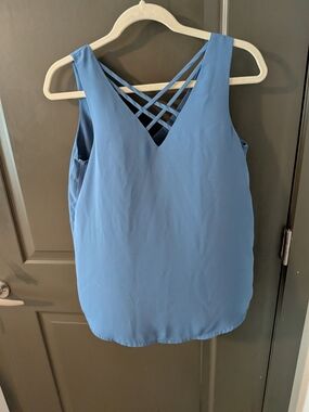 mine Blue Sleeveless V-Neck Top with Crisscross Back